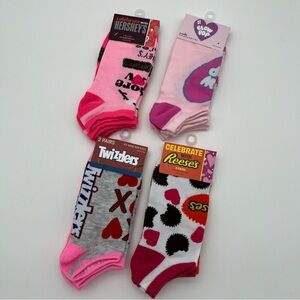 NEW 4 packs -2 Pairs each Reese's, S'mores, Blow Pop, Twizzlers Socks Ankle Sock